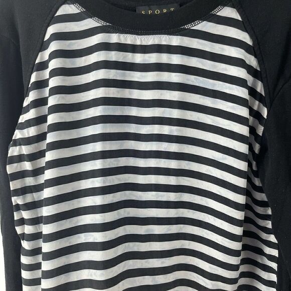 The Kooples Sport Sweatshirt Black White Striped Womens Size 2 Cropped Shirt Top - Picture 10 of 10